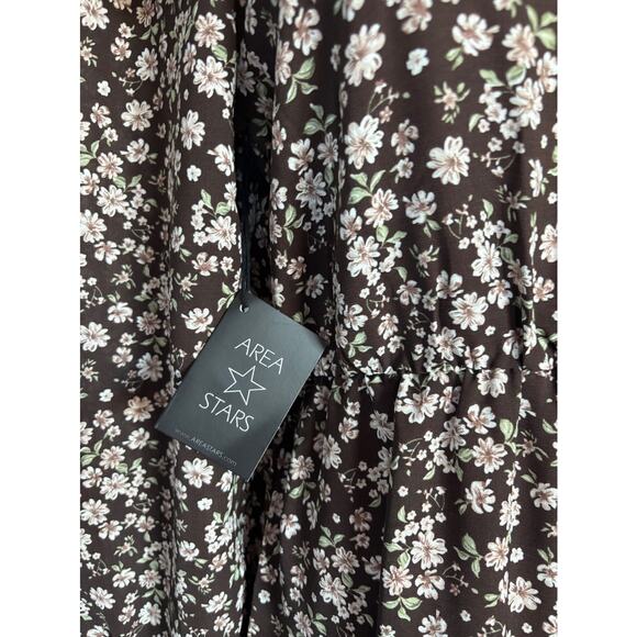 NWT Area Stars Demure Floral Dress "Pearl" Buttons A-Line Tiered Ruffle Skirt XS - Picture 5 of 9